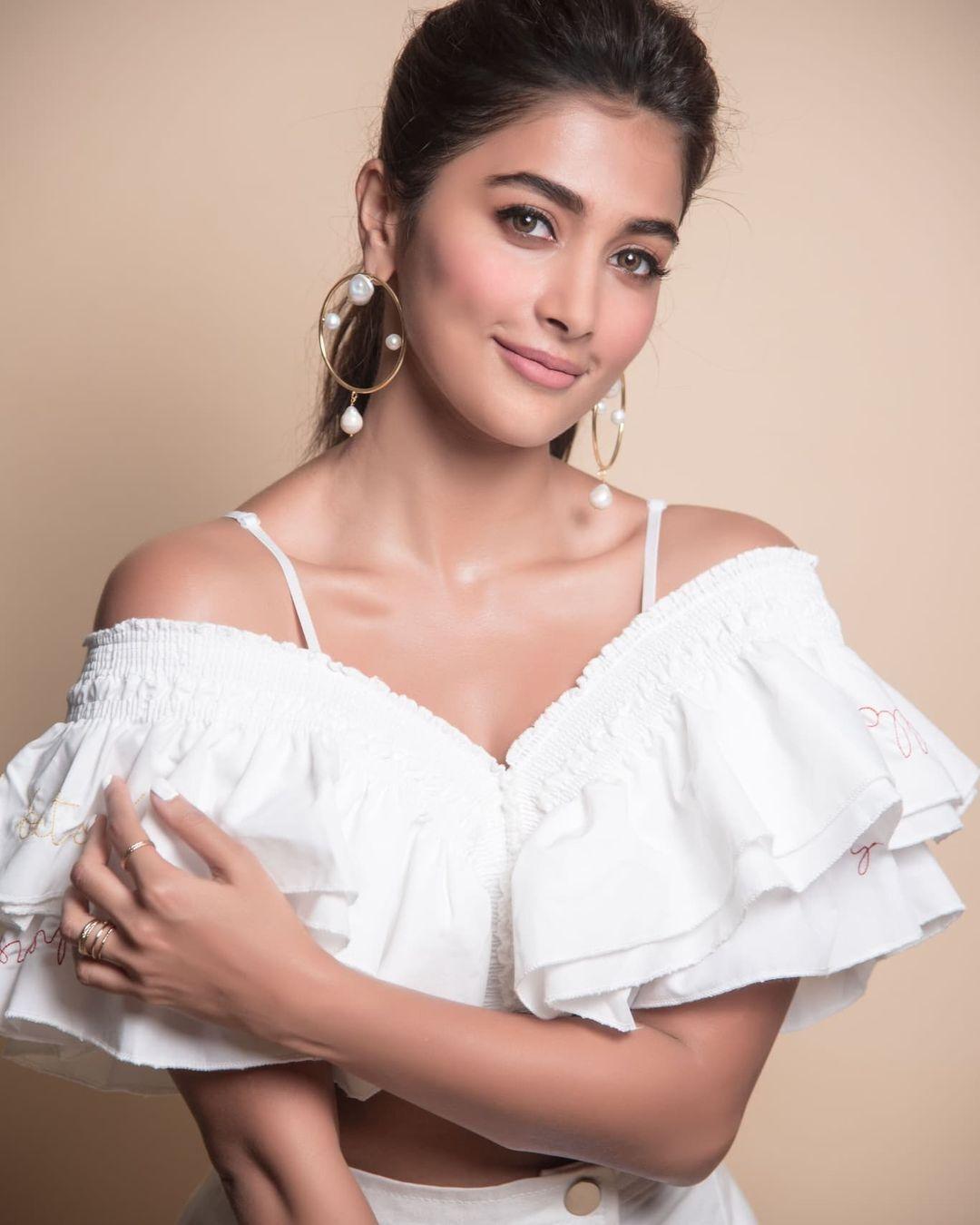 Pooja Hegde in Off Shoulder White Top and Casual Style