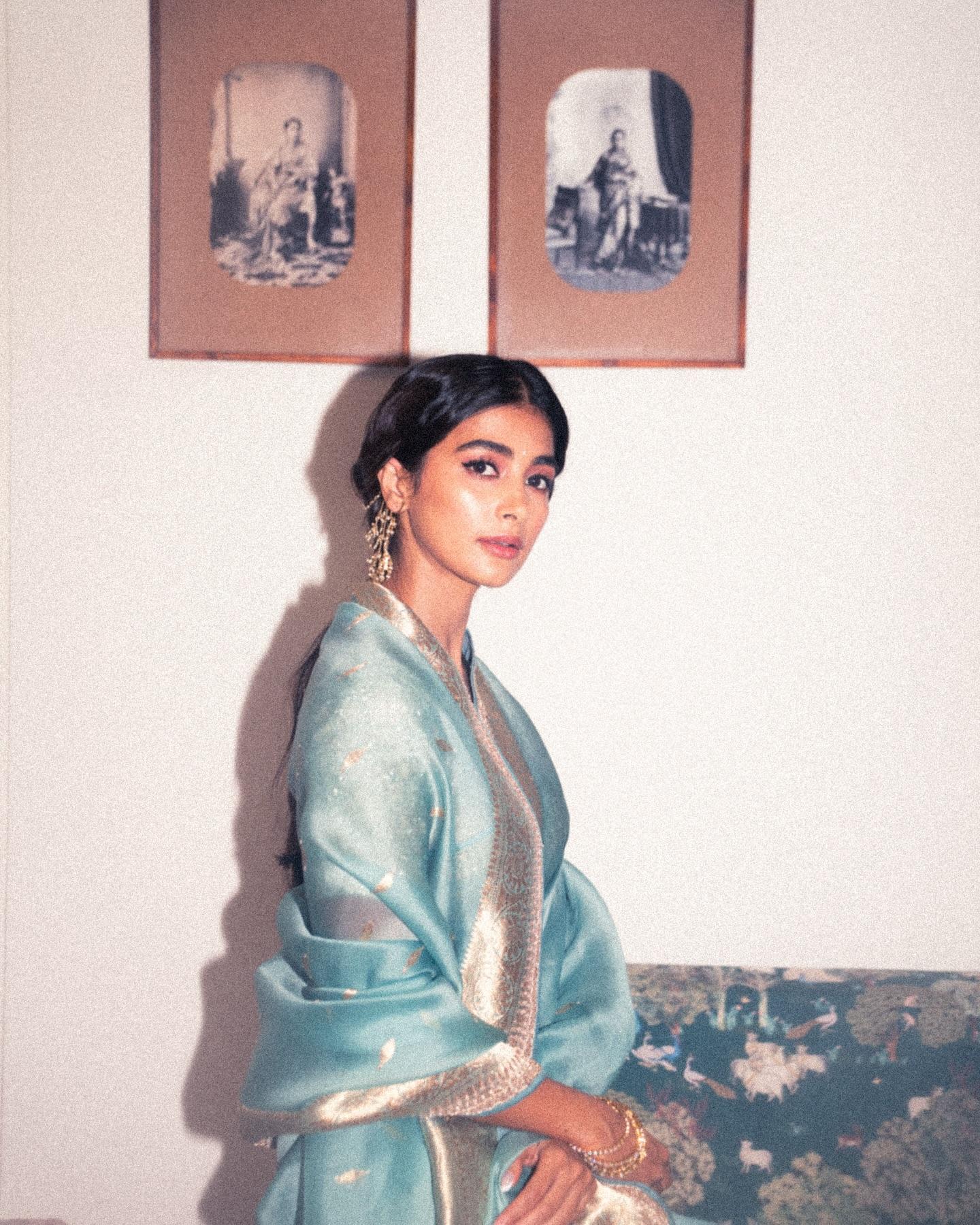 Pooja Hegde in Pastel Ethnic Dress with Classic Style