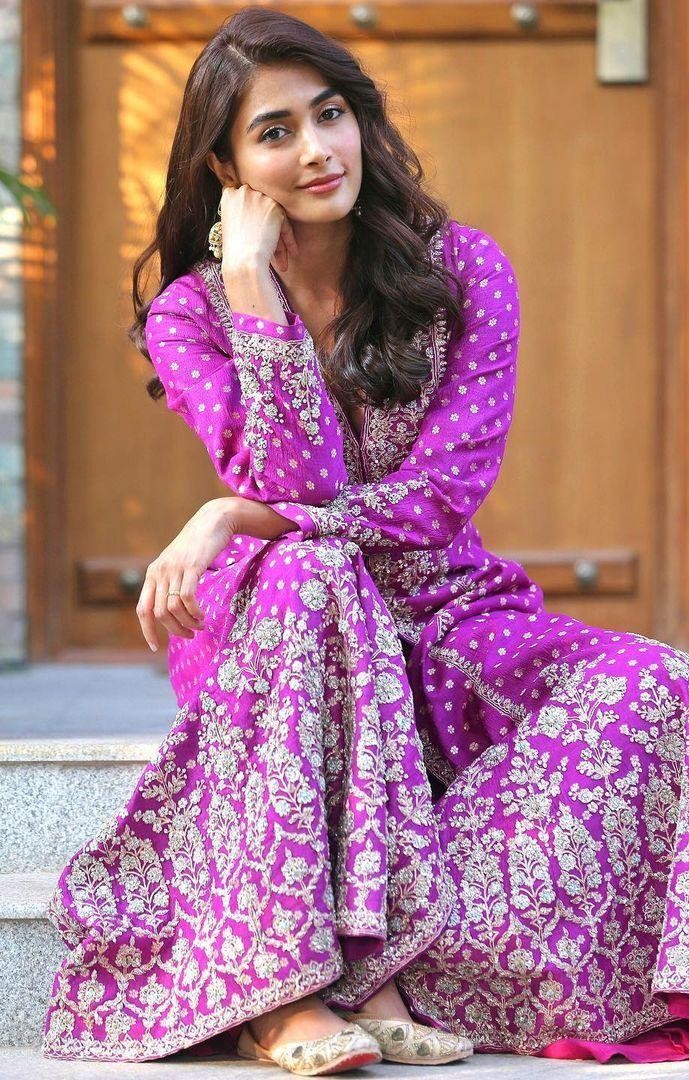 Pooja Hegde in Pink Traditional Attire Smiling Brightly
