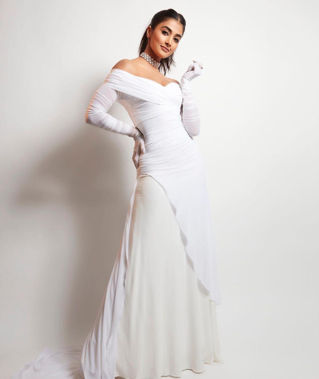 Pooja Hegde in Stunning White Gown For Elegant Fashion Look
