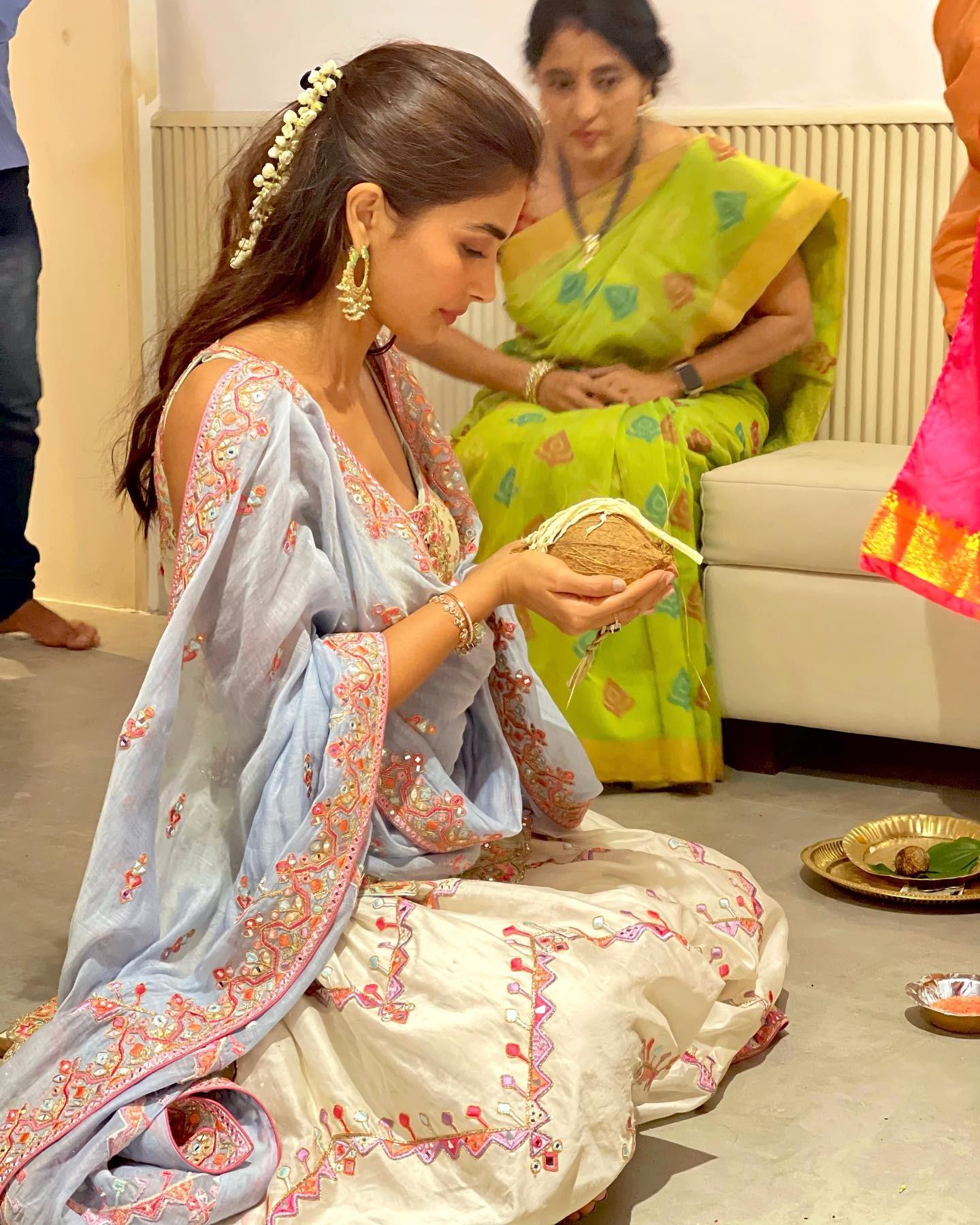 Pooja Hegde in Traditional Attire During Festive Celebration