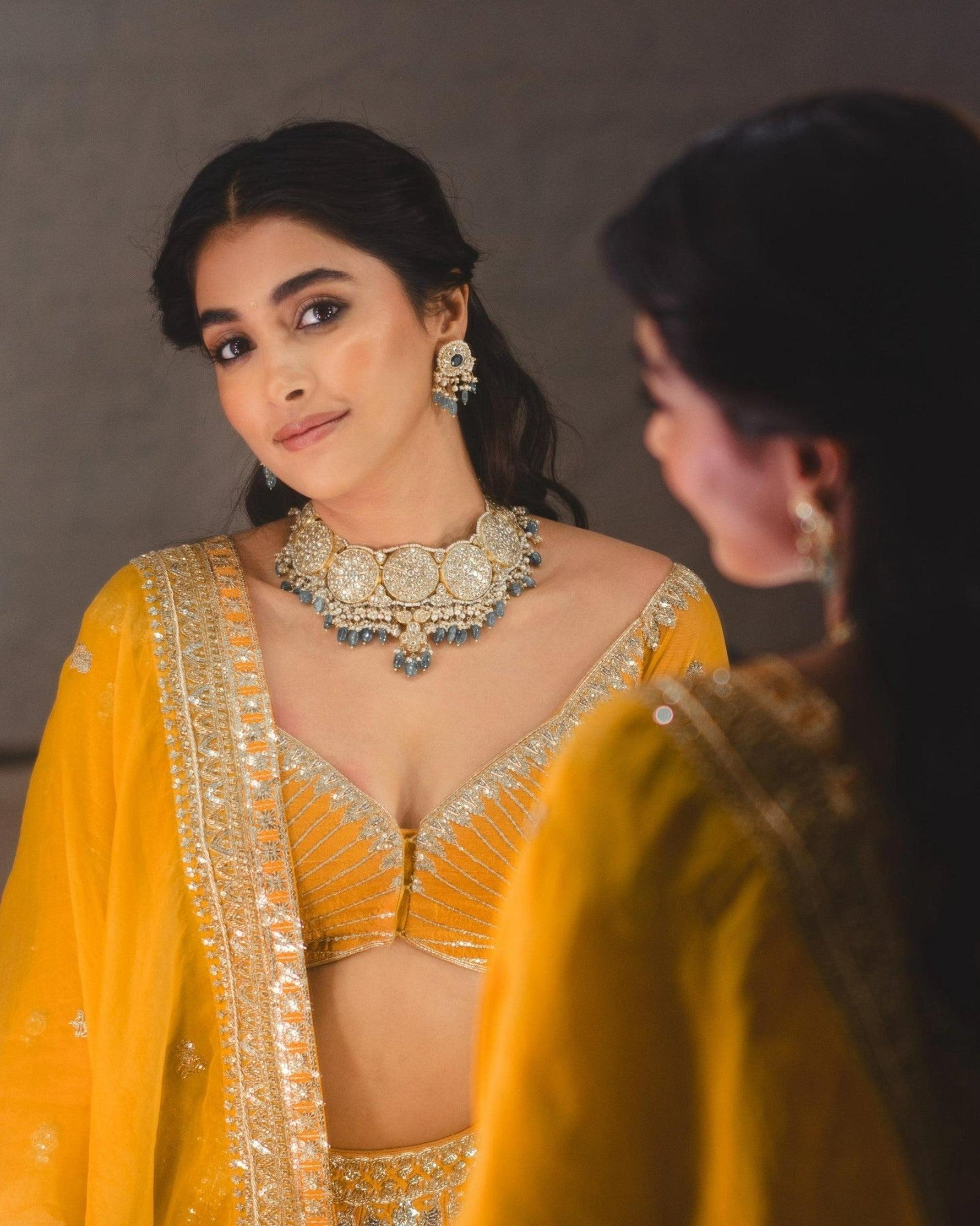 Pooja Hegde in Yellow Lehenga Taking Selfie in Mirror