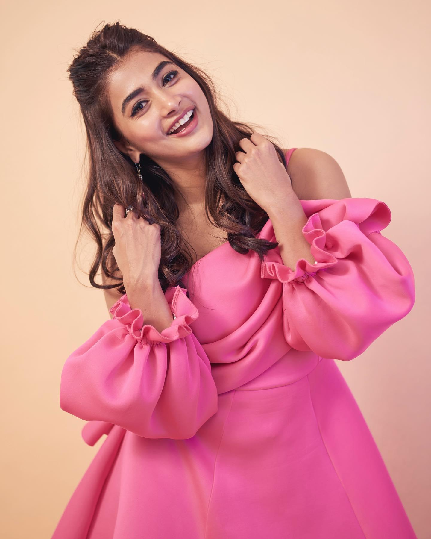 Pooja Hegde Radiates Joy in a Vibrant Pink Dress Wallpaper