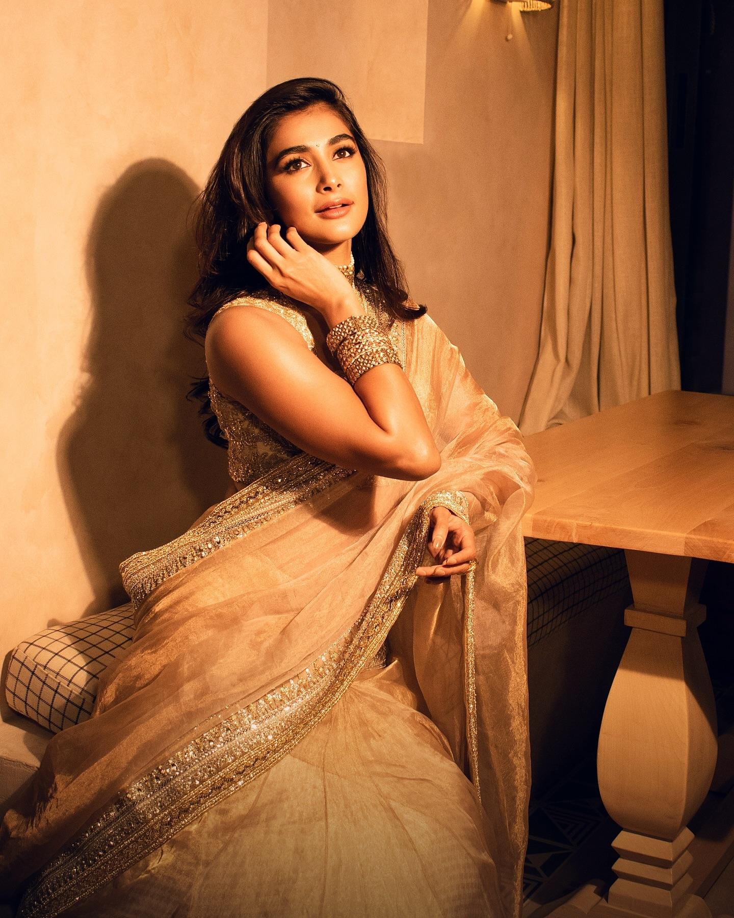 Pooja Hegde Shines in Heavy Gold Ethnic Attire Image