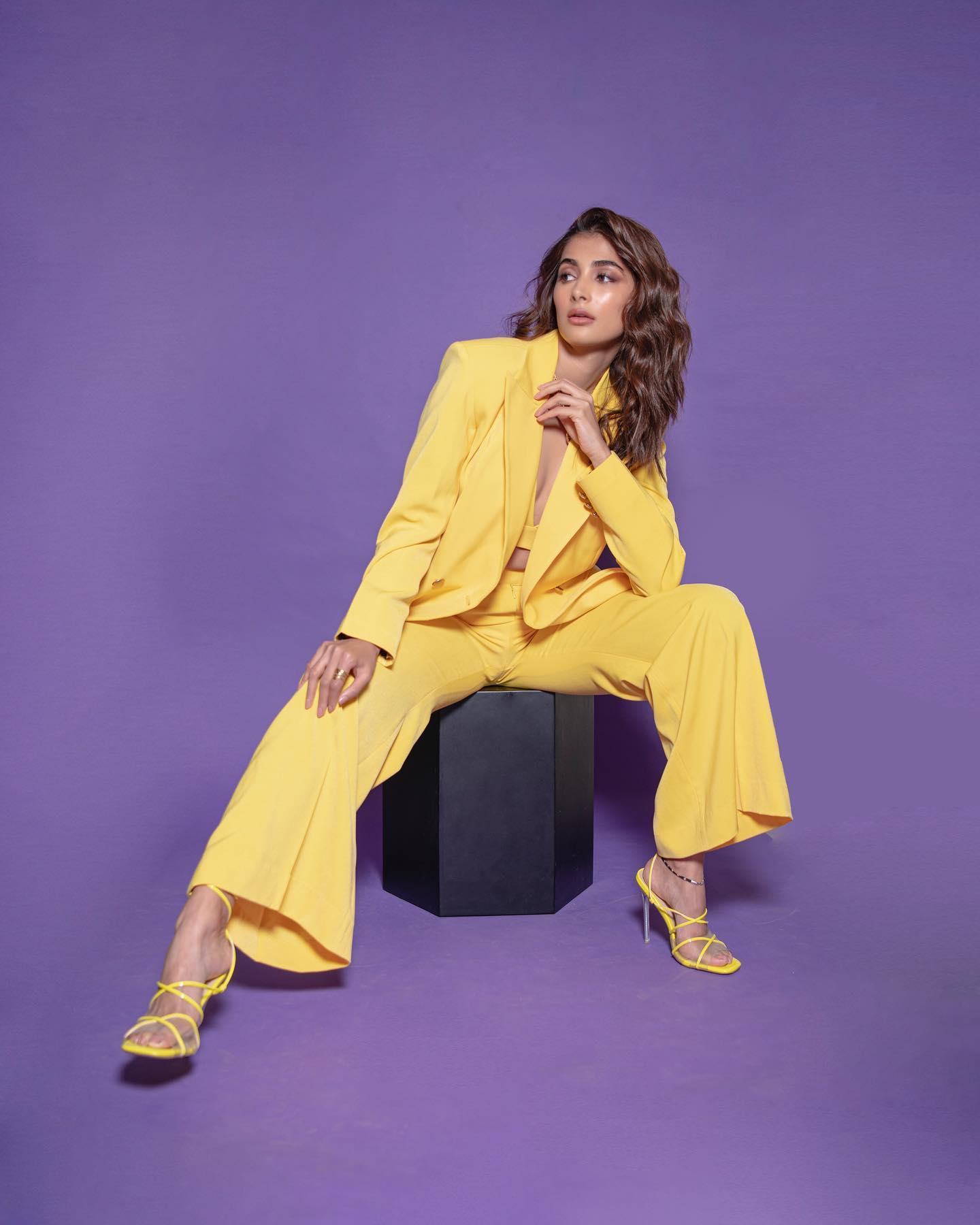 Pooja Hegde Slays in Bright Yellow Power Suit Image Hd