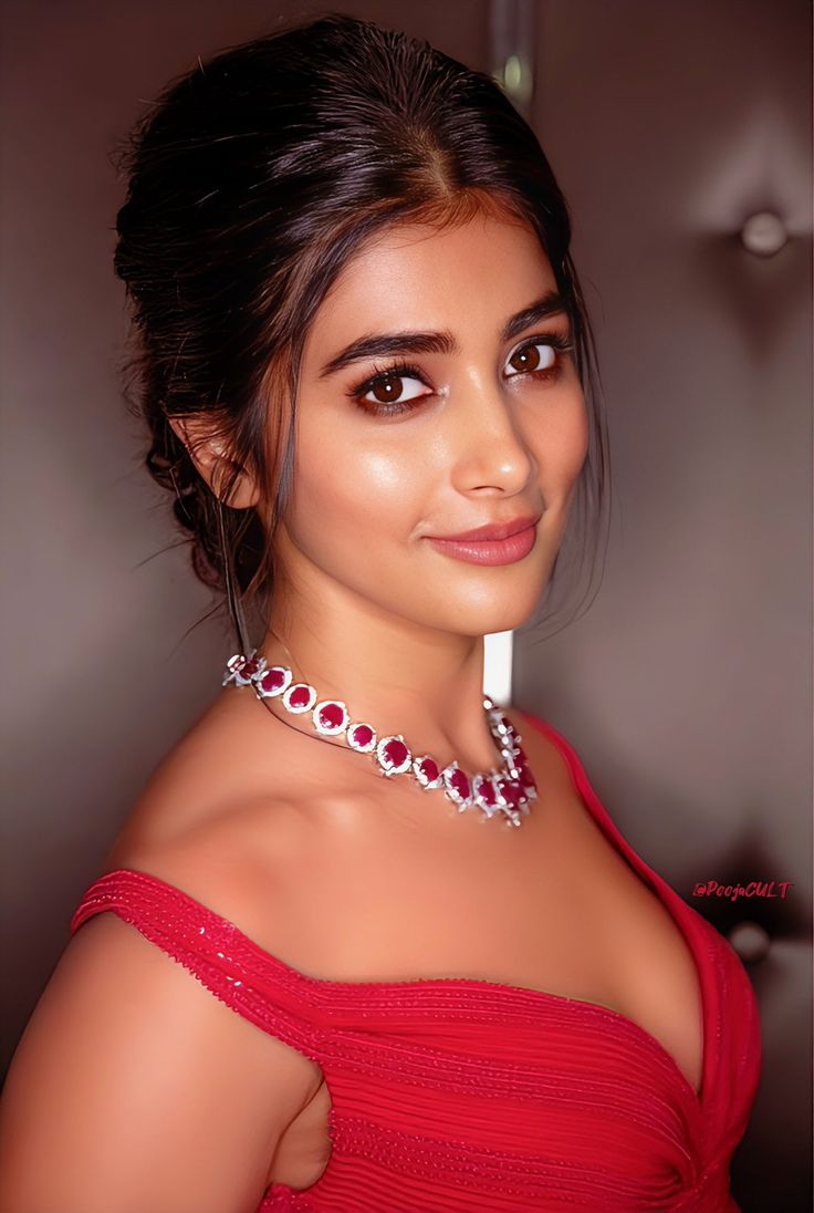 Pooja Hegde Stuns in Bold Red Off Shoulder Dress Wallpaper