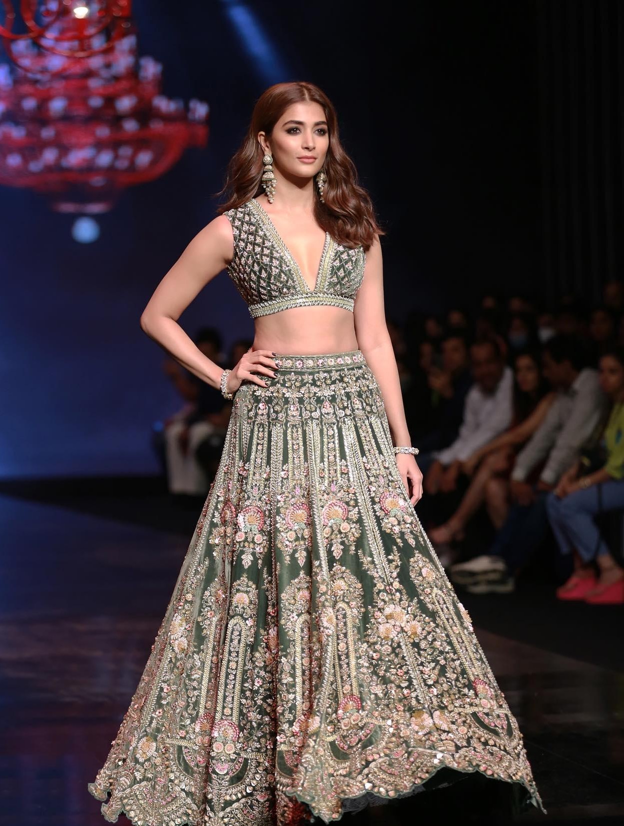 Pooja Hegde Walking Ramp in Designer Lehenga Ensemble