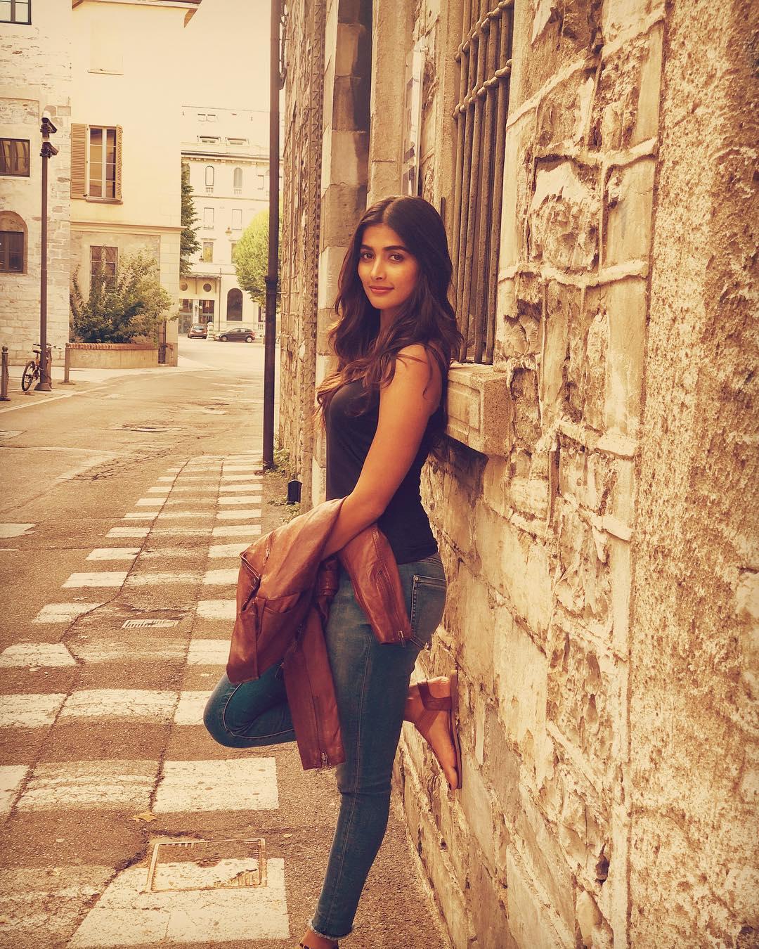 Pooja Hegde Walks on Rustic Street in Casual Look Wallpaper