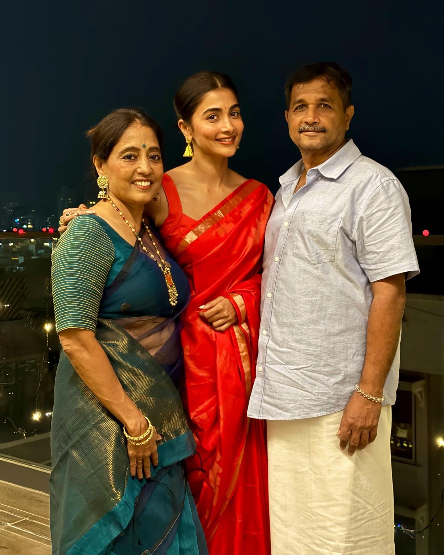 Pooja Hegde with Parents in Traditional Indian Outfits