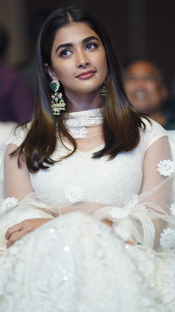Regal and Calm Pooja Hegde in Embroidered White Ethnic Dress