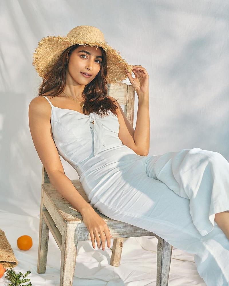 Summer Vibes with Pooja Hegde in Sky Blue Dress and Hat