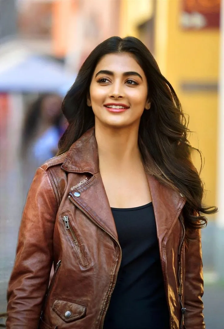 Candid Photo of Pooja Hegde in Brown Leather Jacket