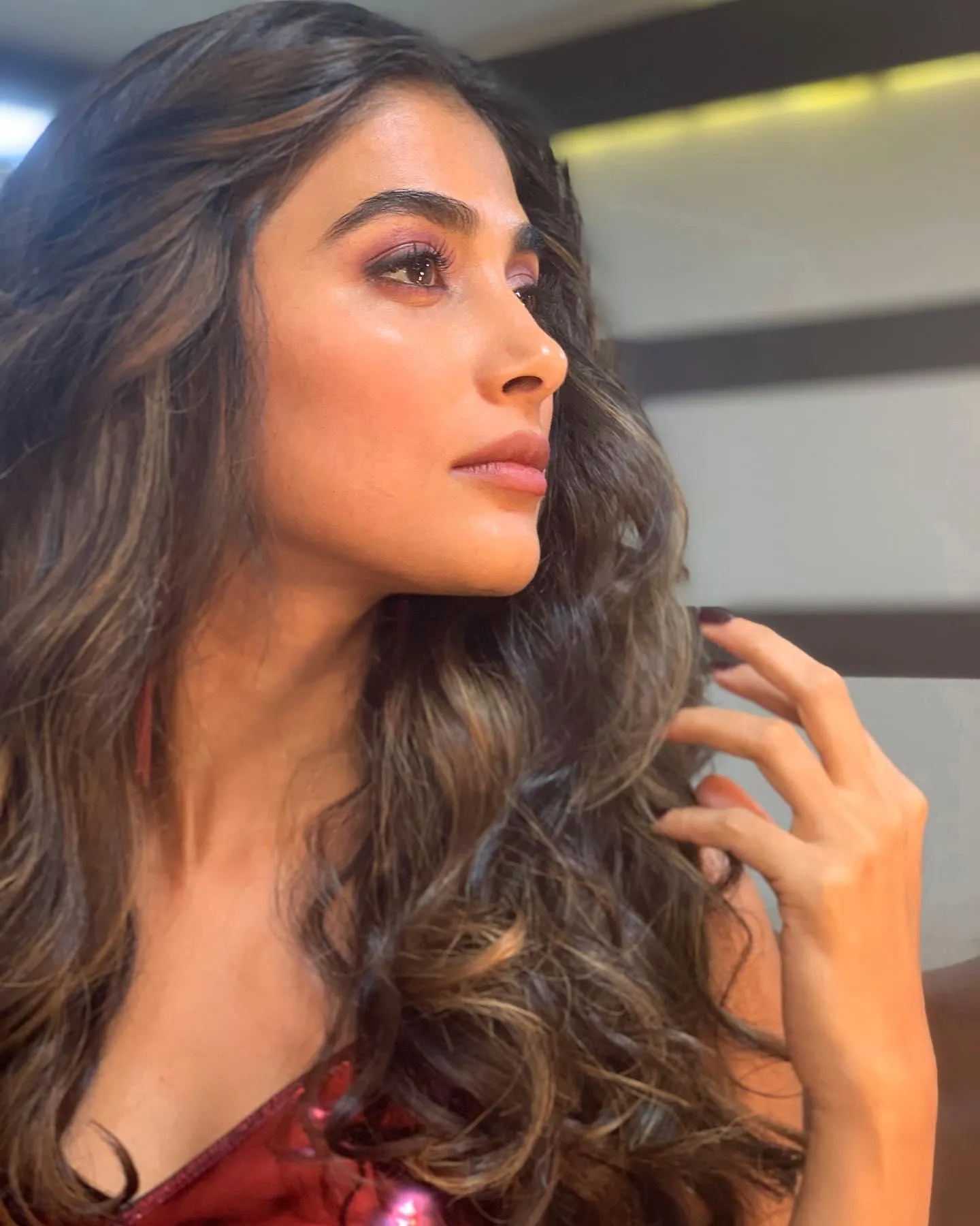 Close Up of Pooja Hegde with Flowing Hair Hd Image Image