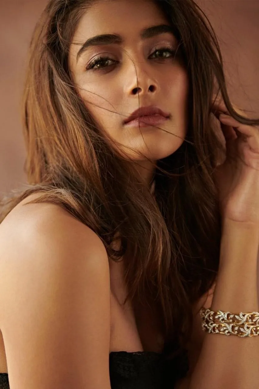 Closeup of Pooja Hegde with Loose Hair and Elegant Jewelry