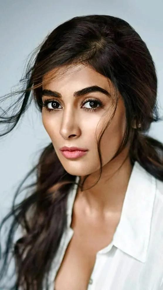 Edgy Style of Pooja Hegde in White Shirt and Dark Hair Look