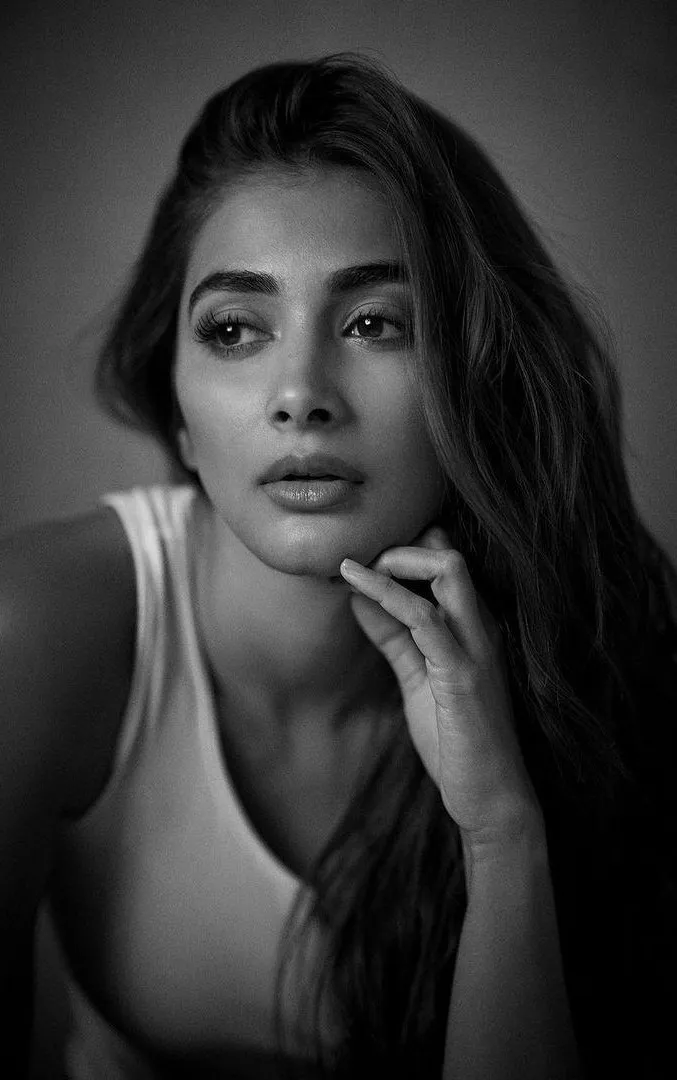 Elegant Black and White Portrait of Pooja Hegde in Tank Top