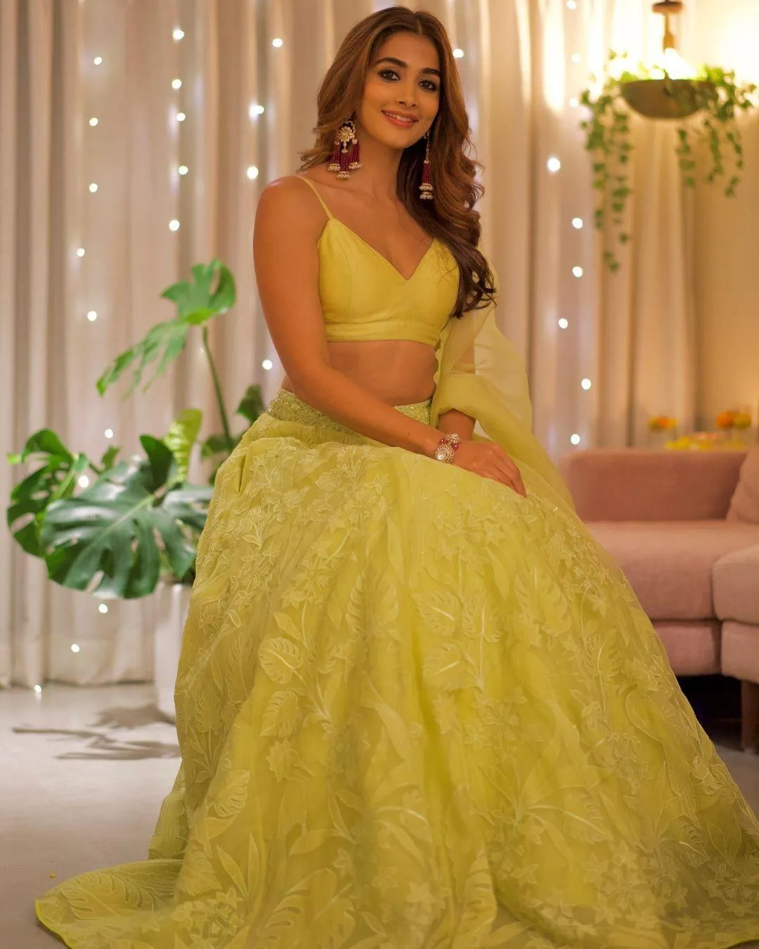 Gorgeous Pooja Hegde in Beautiful Yellow Gown Indoors