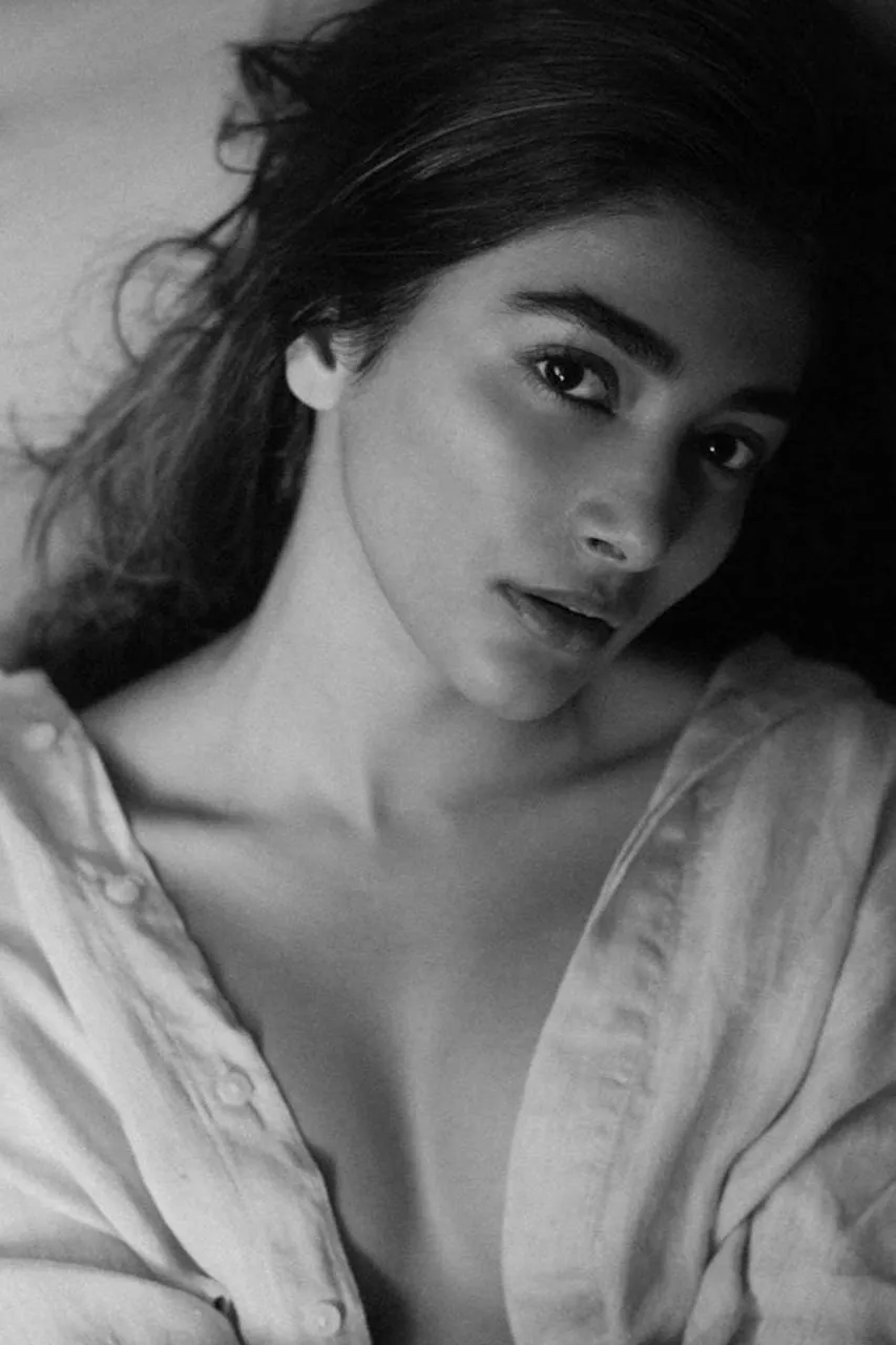 Graceful Black and White Portrait of Actress Pooja Hegde