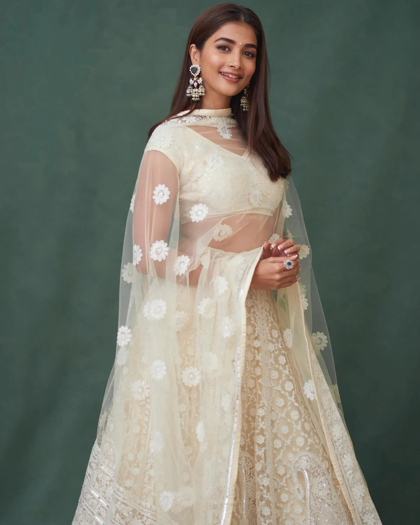 Graceful Pooja Hegde in Beautiful White Saree Wallpaper
