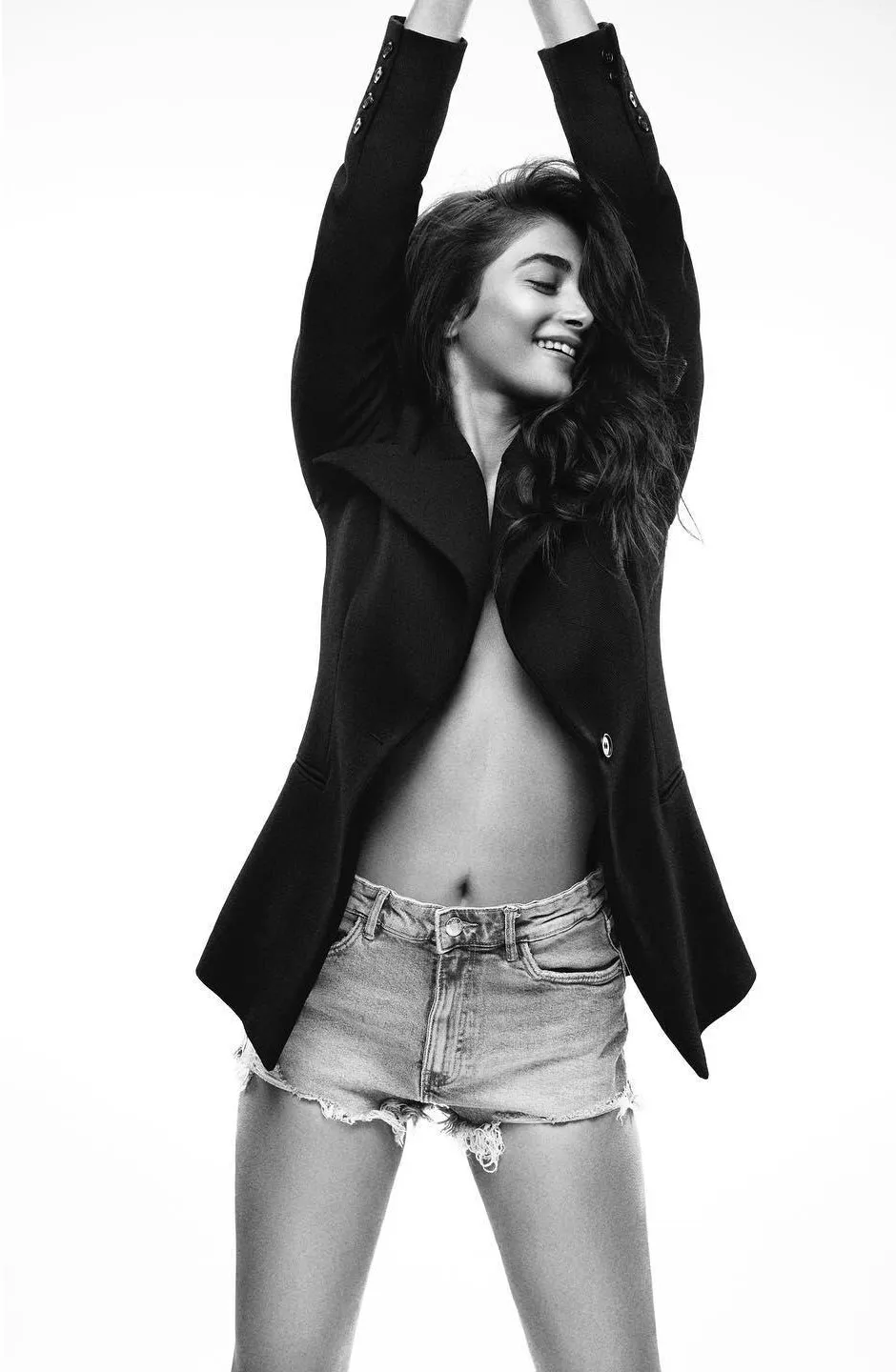 Joyful Black and White Portrait of Pooja Hegde Image