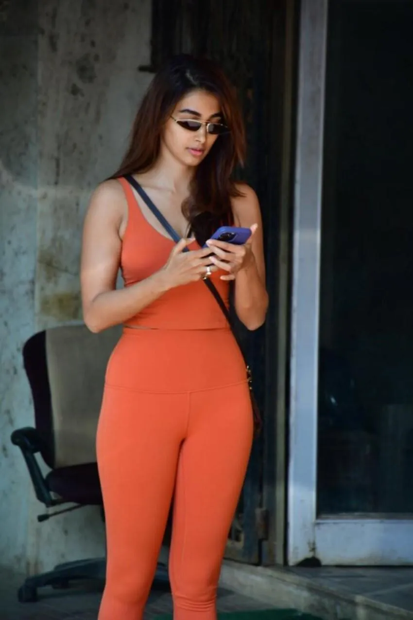 Pooja Hegde Casual Chic in Sleek Orange Jumpsuit Outfit
