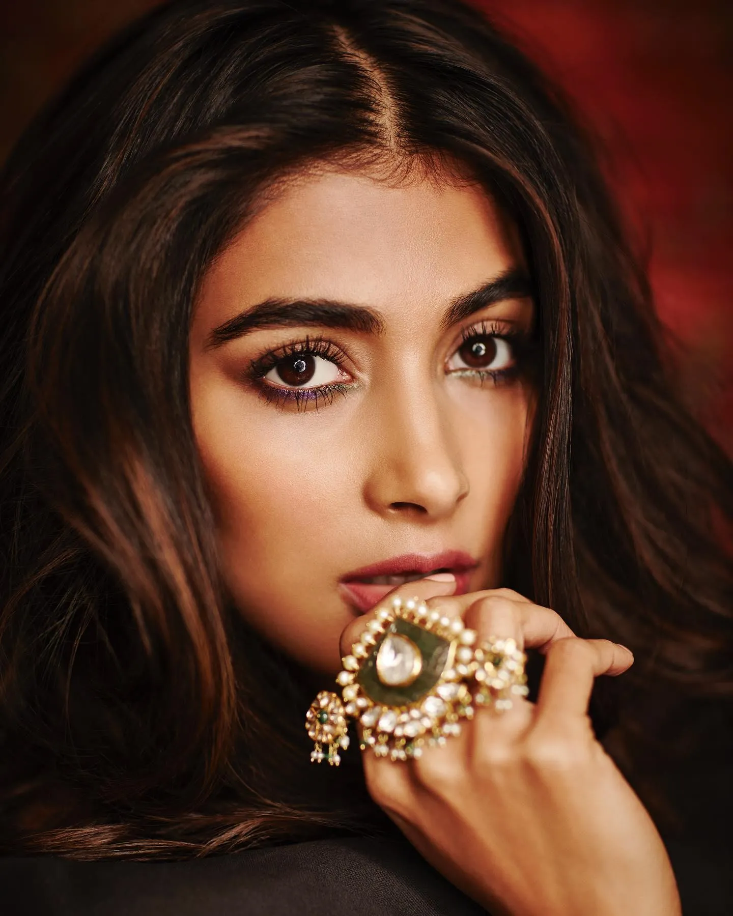 Pooja Hegde Close Up Portrait with Jewelry Focus Image