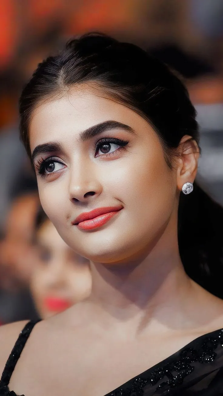 Pooja Hegde Closeup in Elegant Black Dress with Earrings