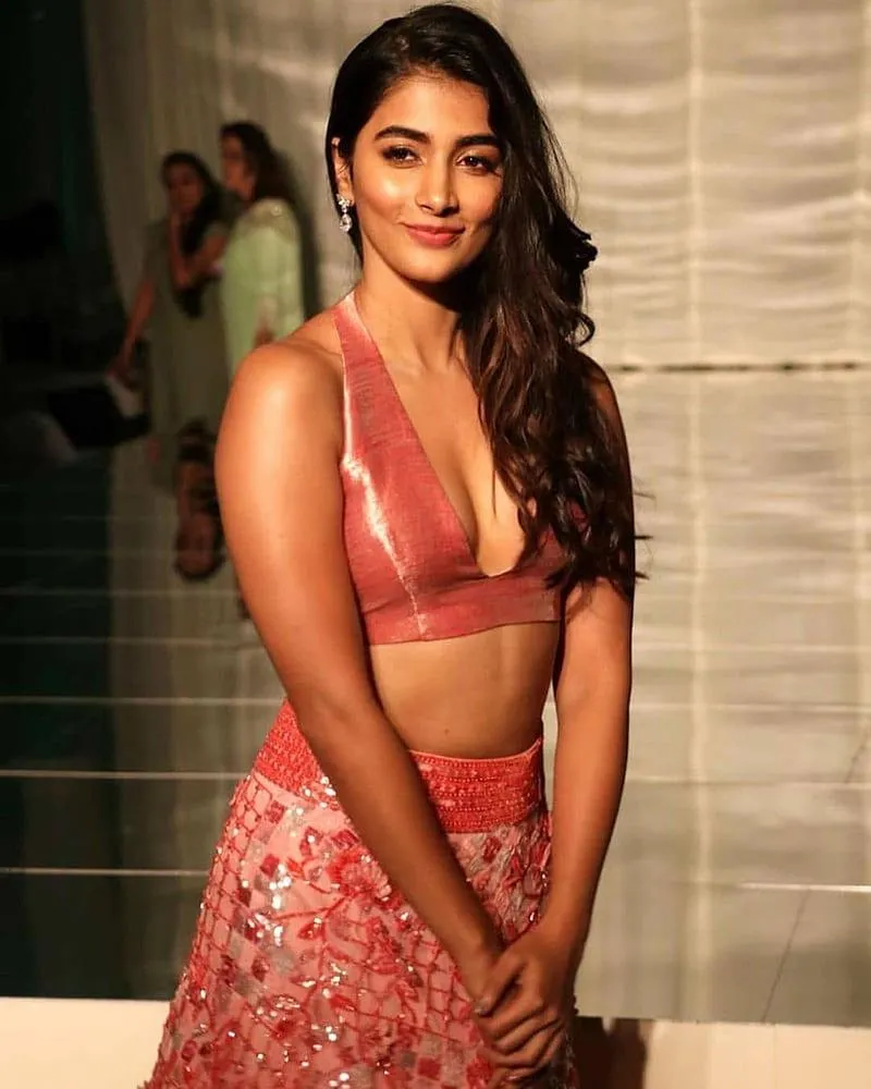Pooja Hegde Glows in Traditional Pink Lehenga Outfit Image