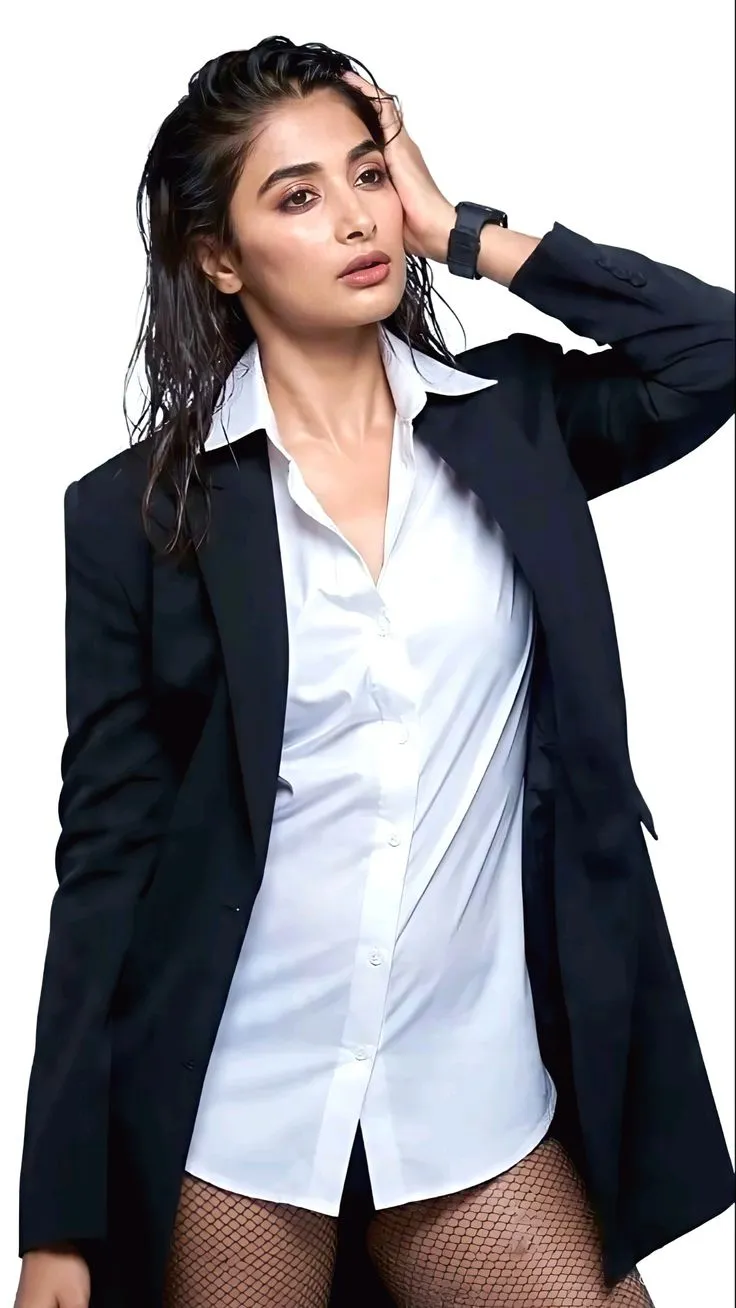 Pooja Hegde in a Stylish Formal Black and White Outfit