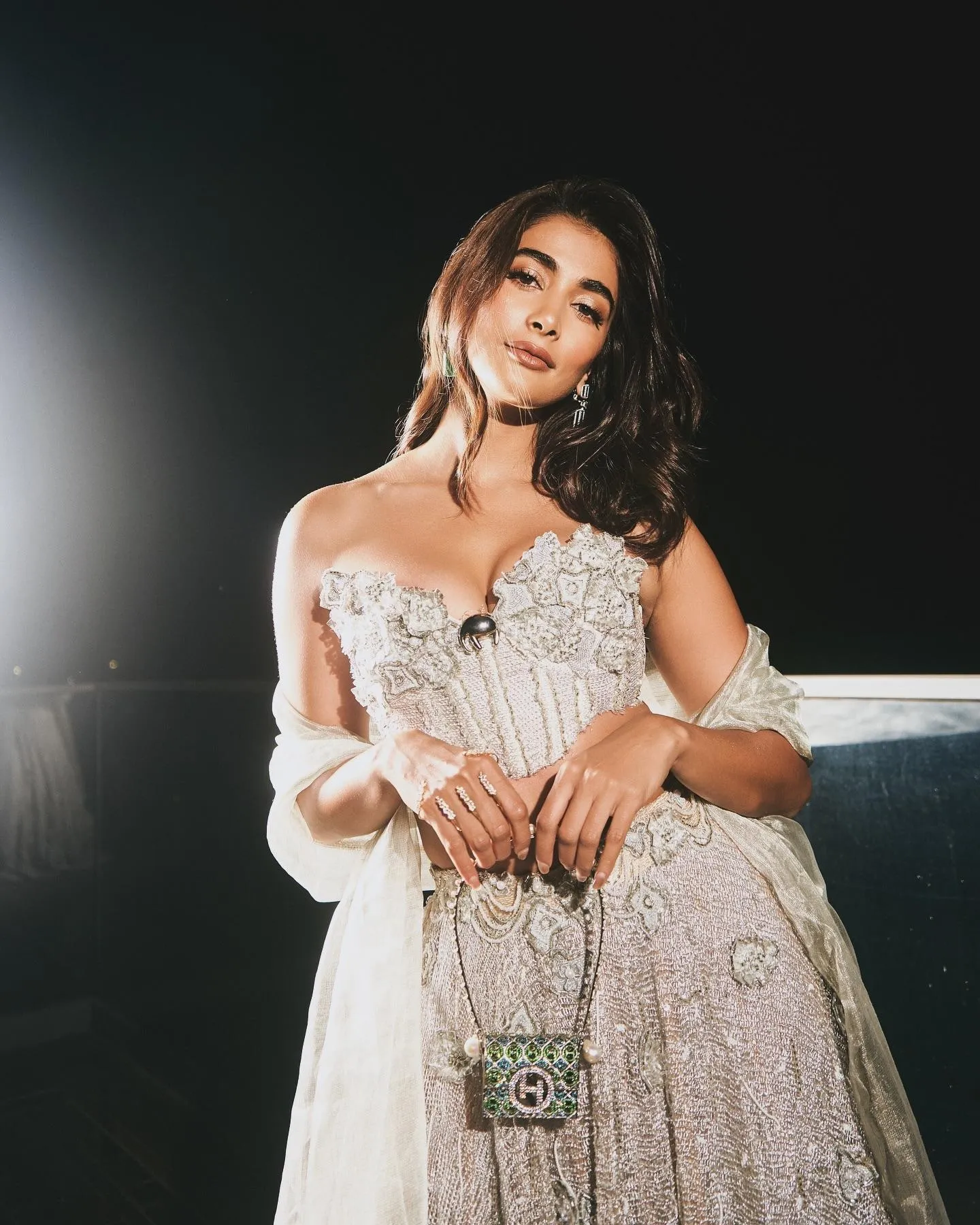 Pooja Hegde in An Off Shoulder White Party Dress Wallpaper