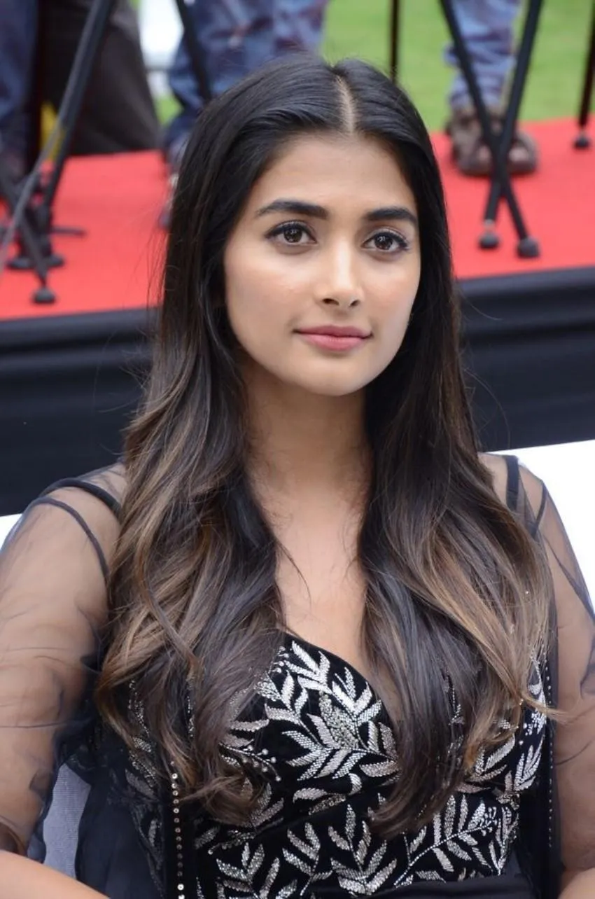 Pooja Hegde in Black Embroidered Dress Looking Confident