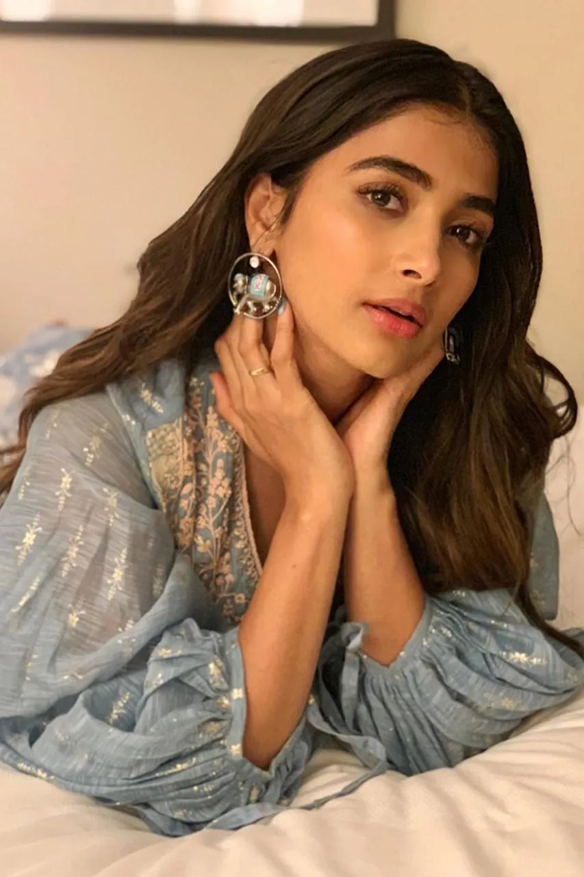 Pooja Hegde in Blue Ethnic Wear Resting with Grace
