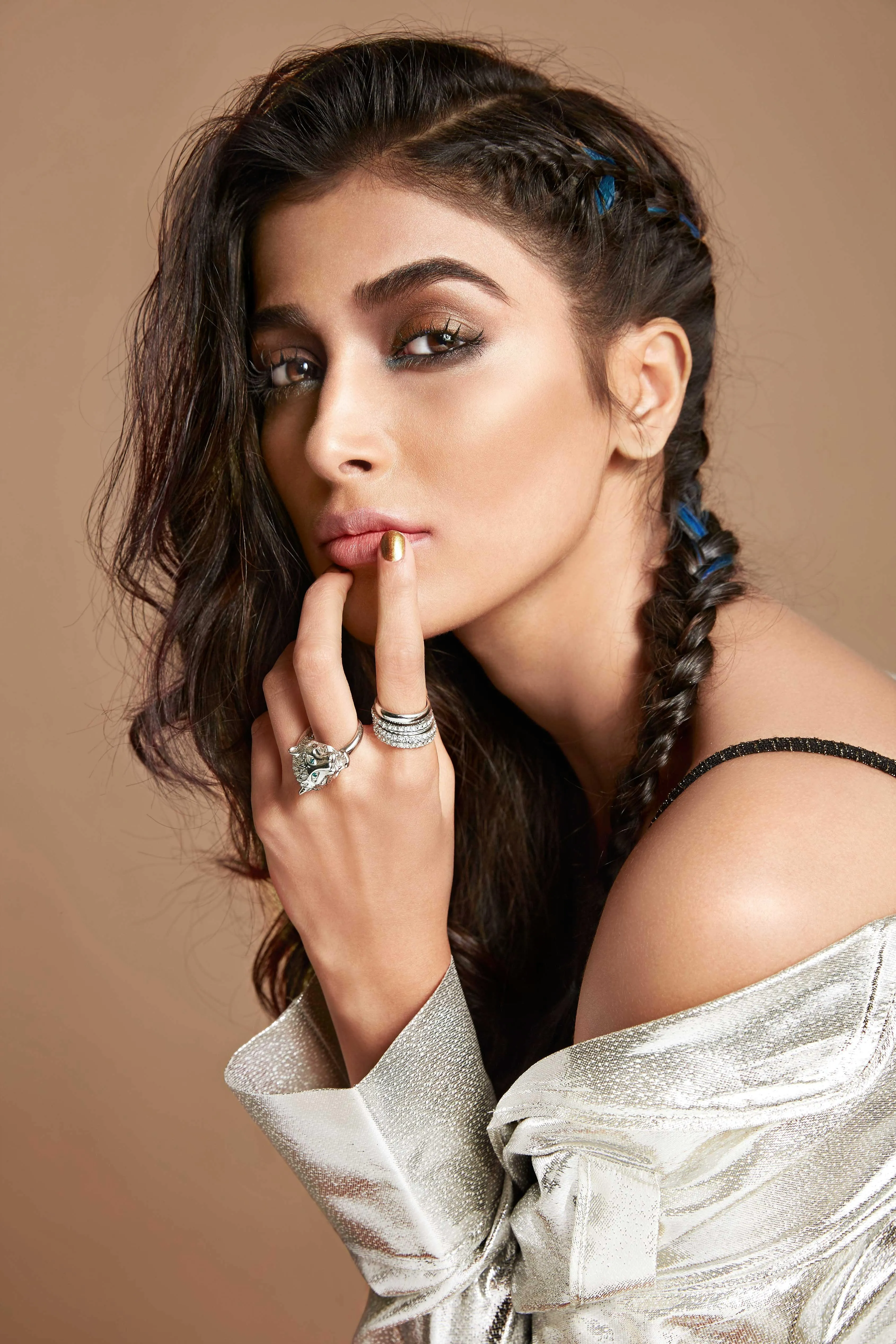 Pooja Hegde in Braided Hair with Rings and Stylish Outfit