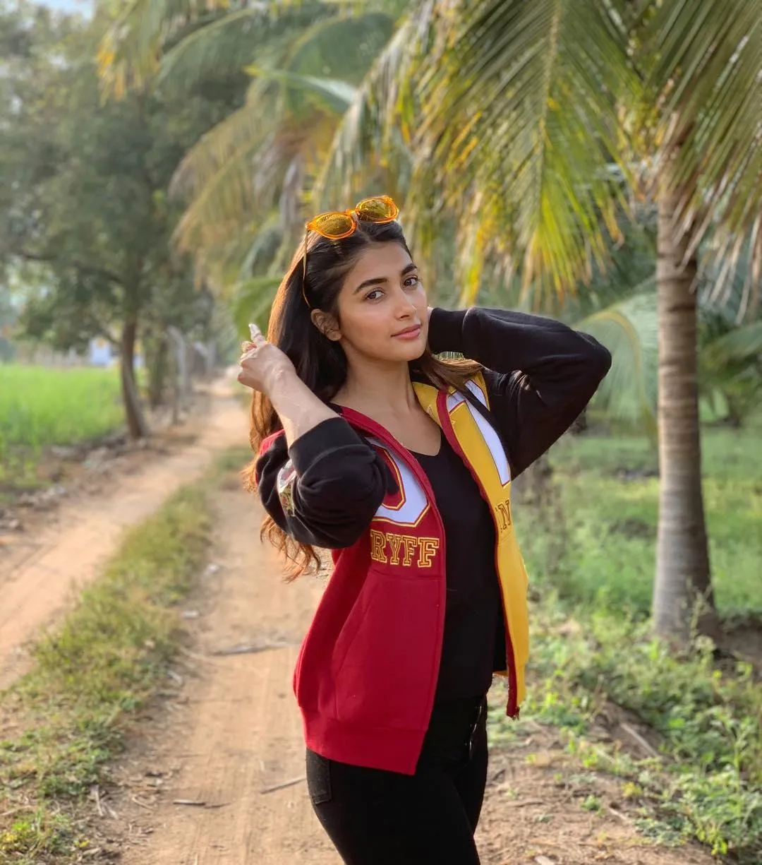 Pooja Hegde in Casual Jacket Look on a Countryside Trail