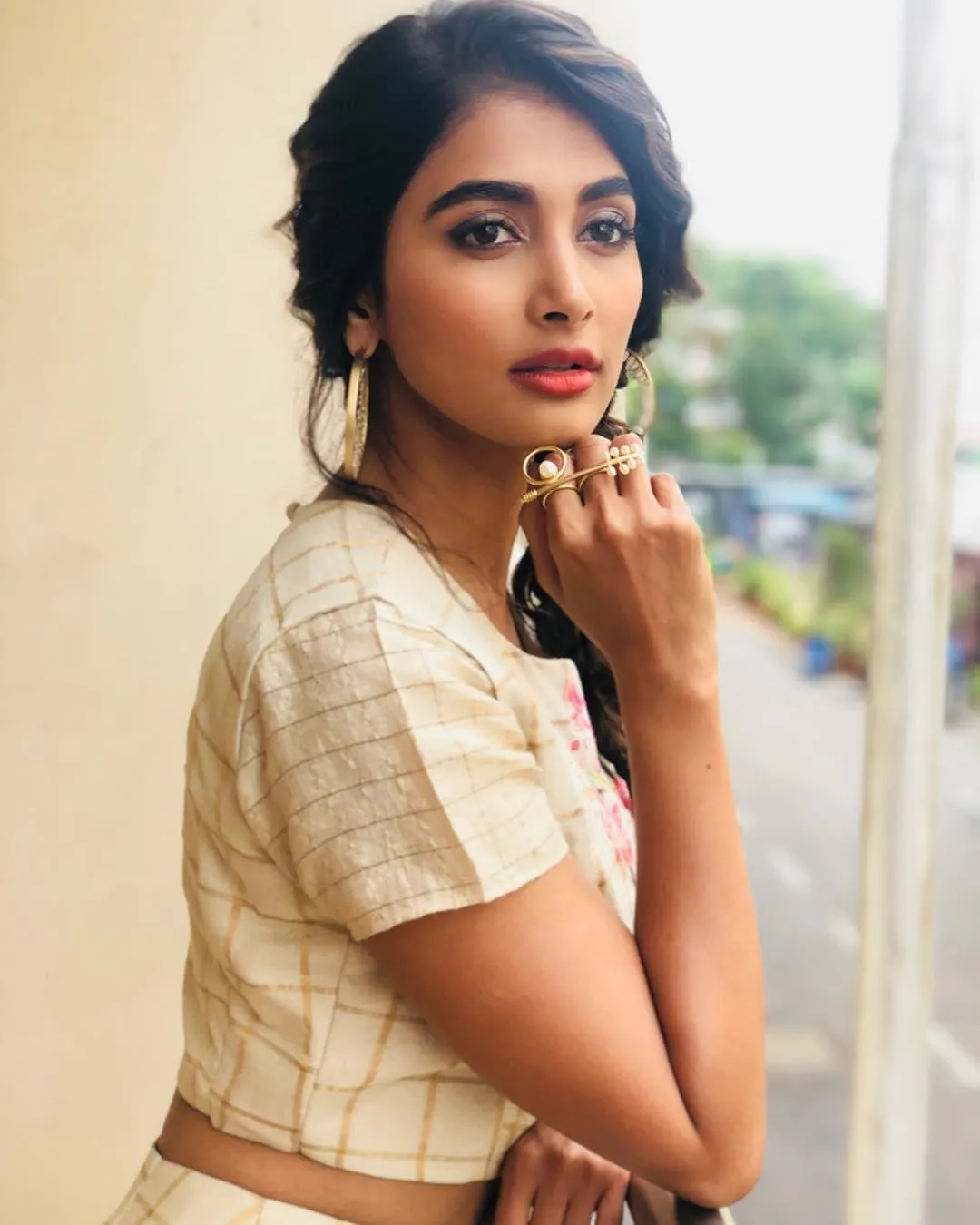 Pooja Hegde in Casual Outfit with Natural Look Outdoors