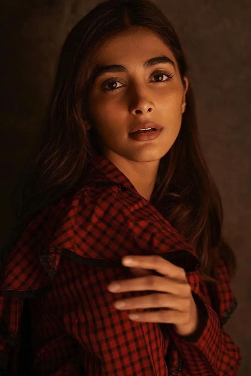 Pooja Hegde in Maroon Ethnic Attire with Soft Makeup