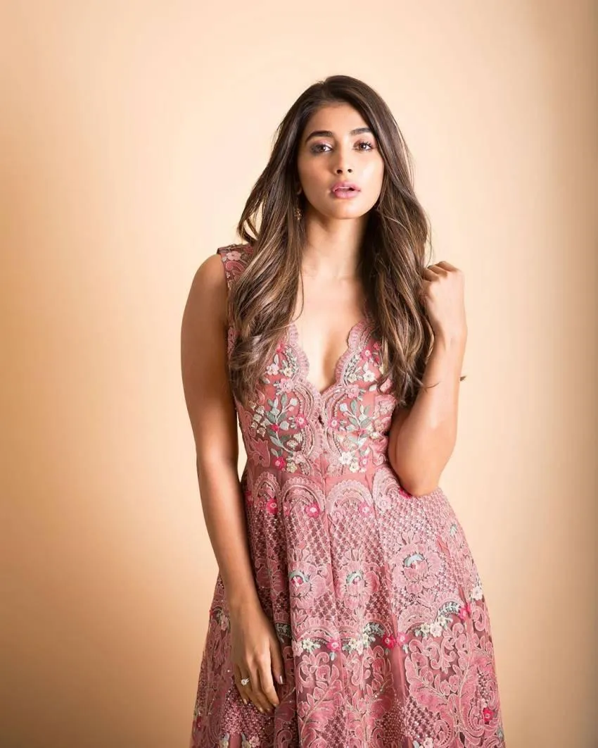 Pooja Hegde in Soft Pink Floral Dress with Natural Lighting