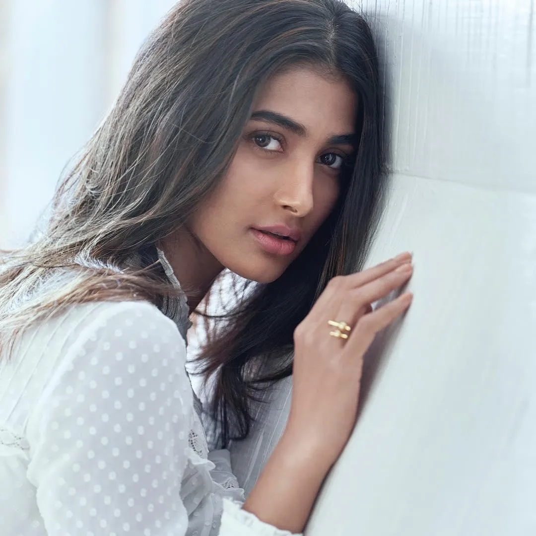Pooja Hegde in Soft White Dress During Indoor Shoot