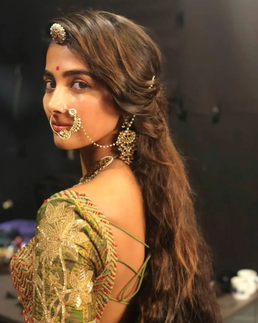 Pooja Hegde in Traditional Attire with Nose Ring and Jewelry
