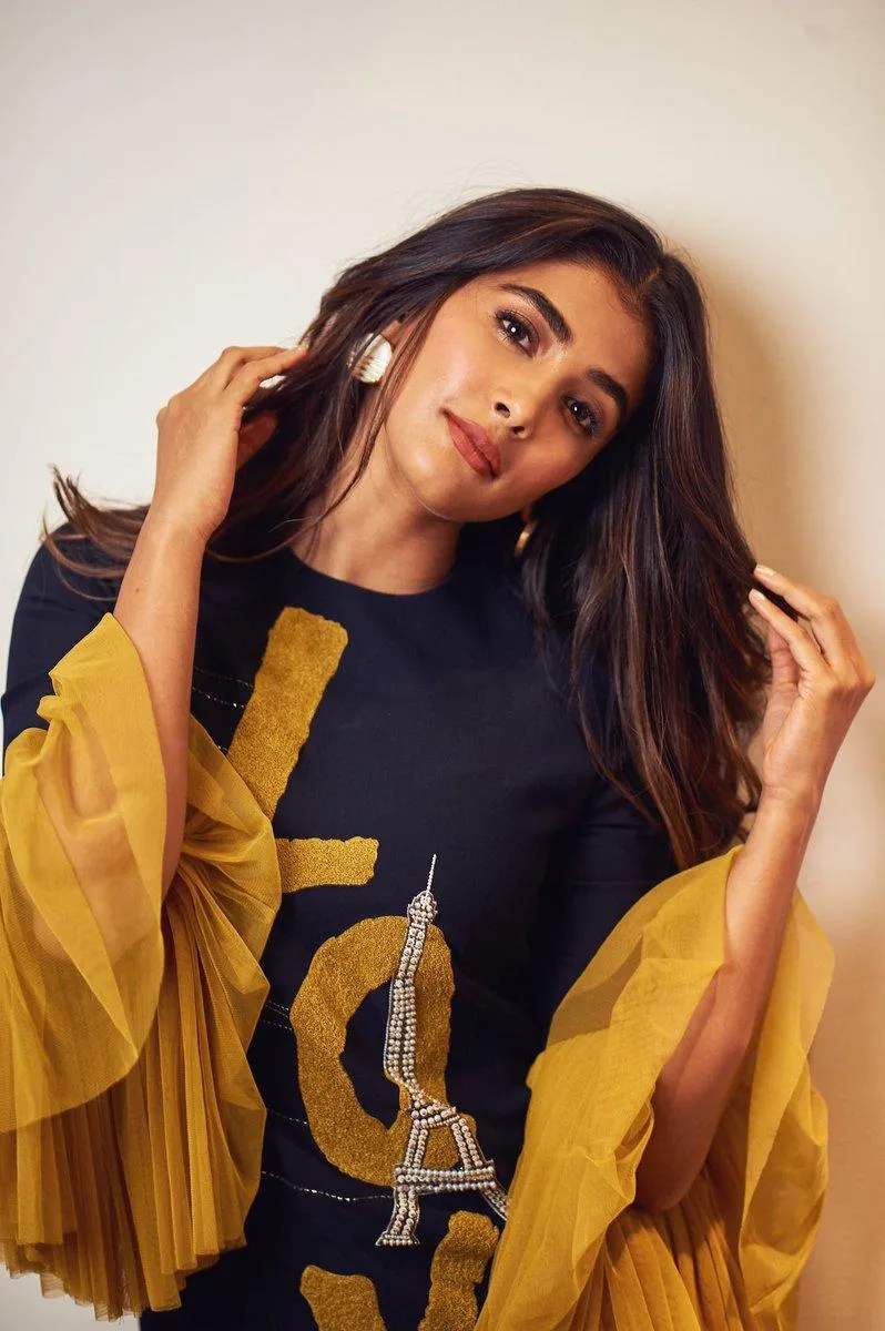 Pooja Hegde in Yellow and Black Stylish Casual Look Image