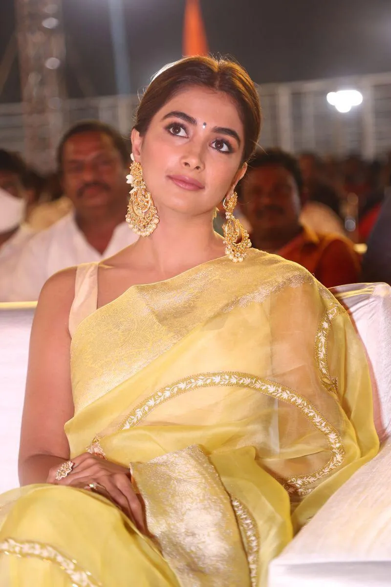 Pooja Hegde in Yellow Saree Attending Public Function