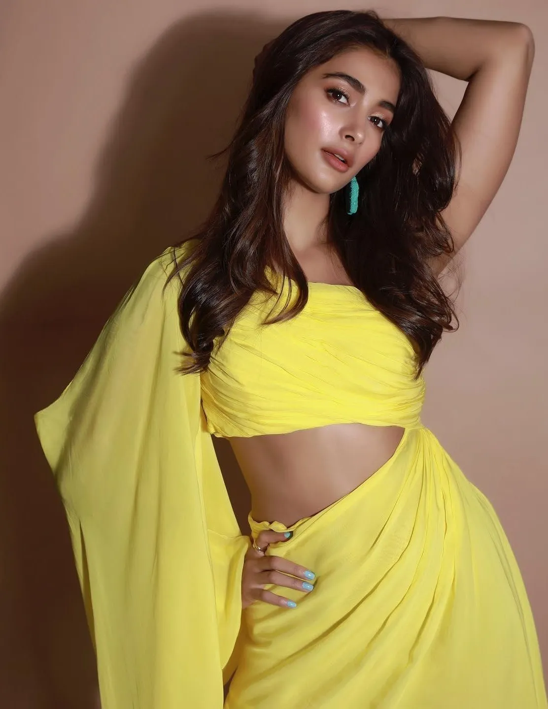 Pooja Hegde Looking Glamorous in Bright Yellow Saree Set