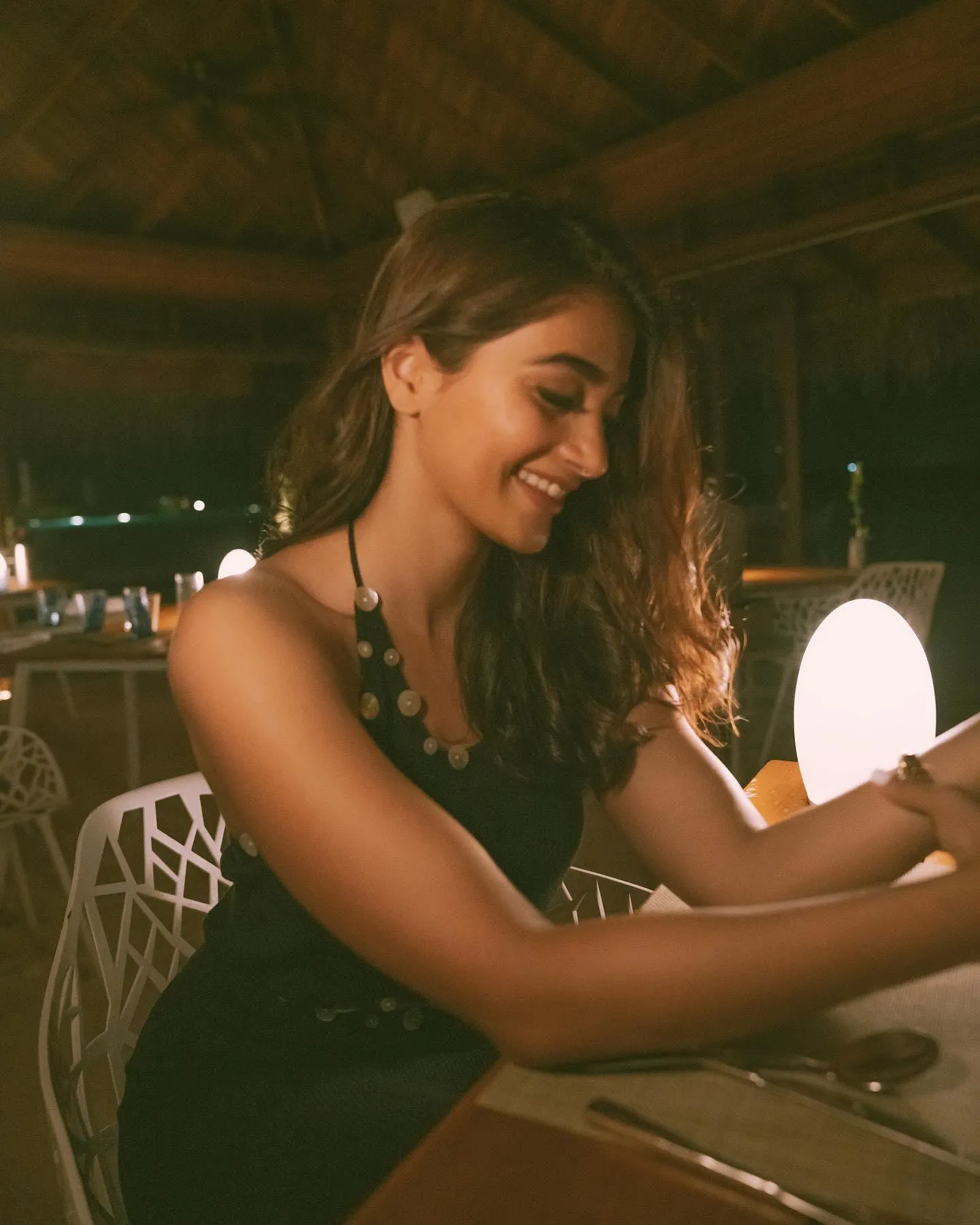 Pooja Hegde Smiling Indoors in Stylish Dress Image Hd