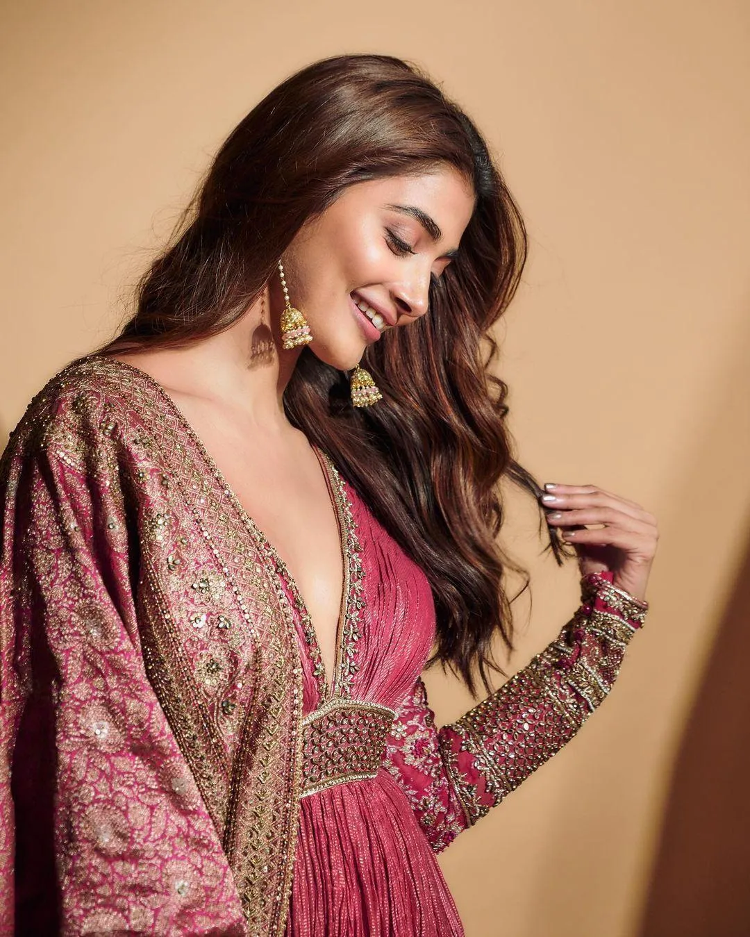 Pooja Hegde Smiling Softly in Elegant Traditional Attire