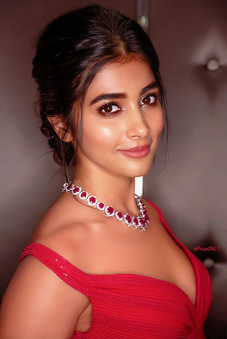 Pooja Hegde Stuns in Bold Red Off Shoulder Dress Wallpaper