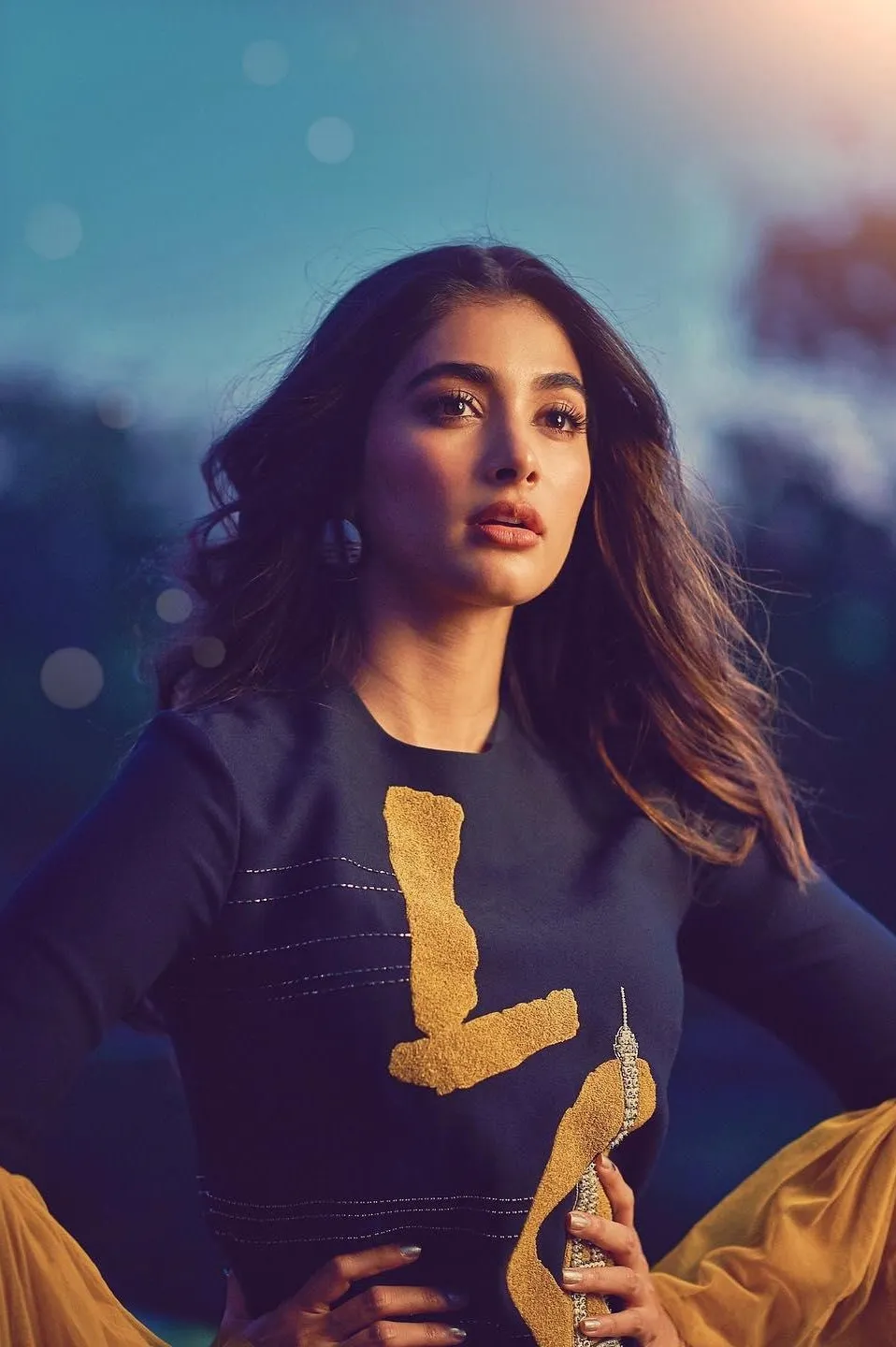 Pooja Hegde Wearing Dark Top Posing with Confidence