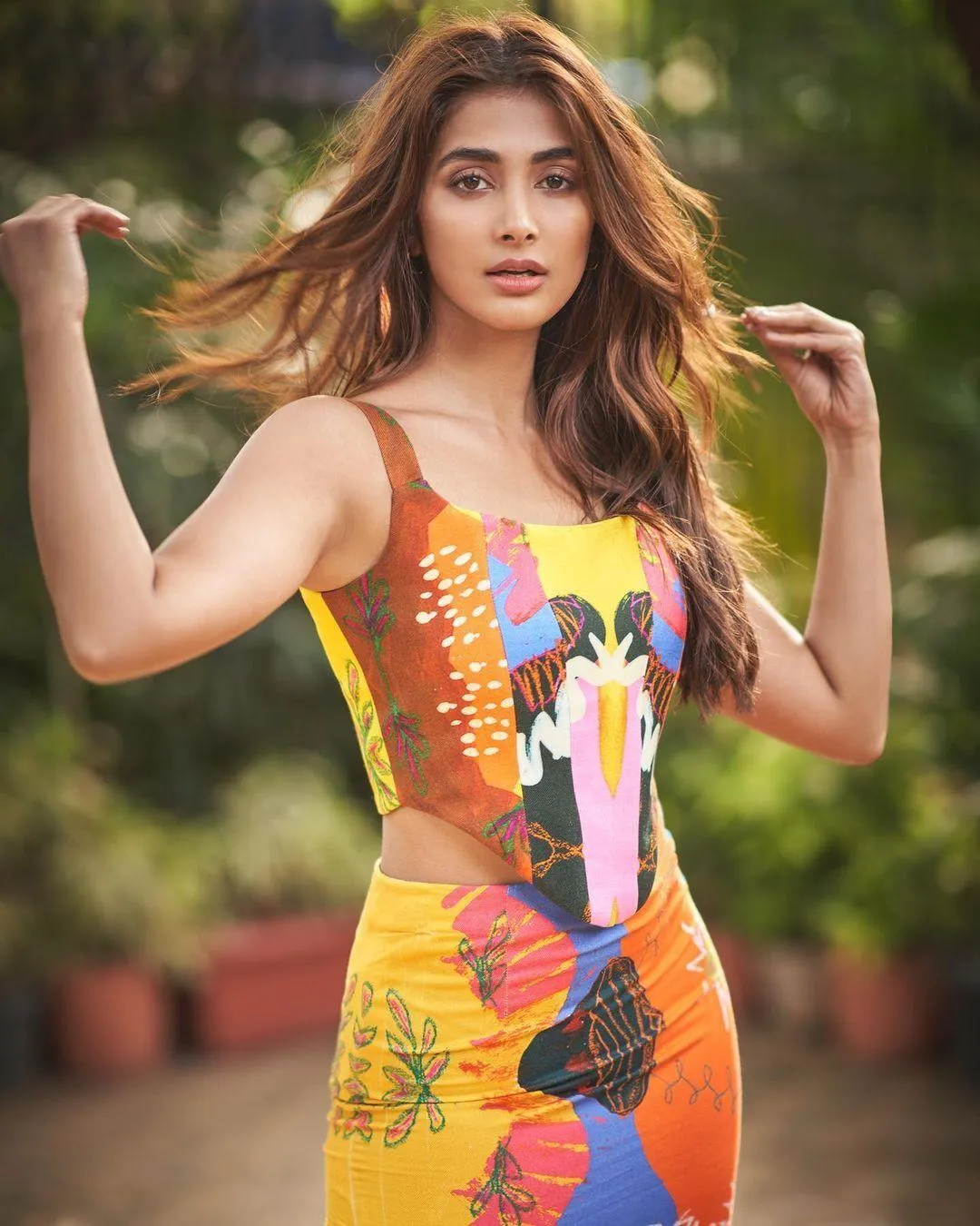 Pooja Hegde Wearing Vibrant Colorful Summer Dress Image
