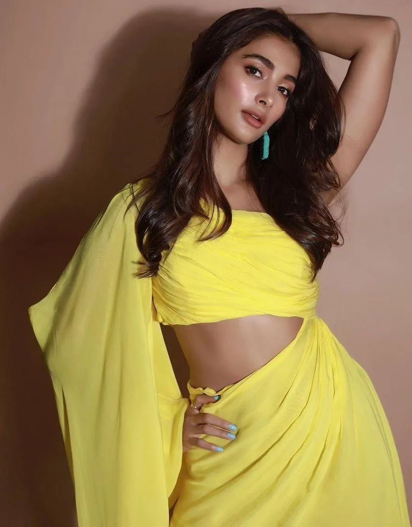 Pooja Hegde Wearing Yellow Saree Looking Graceful Image