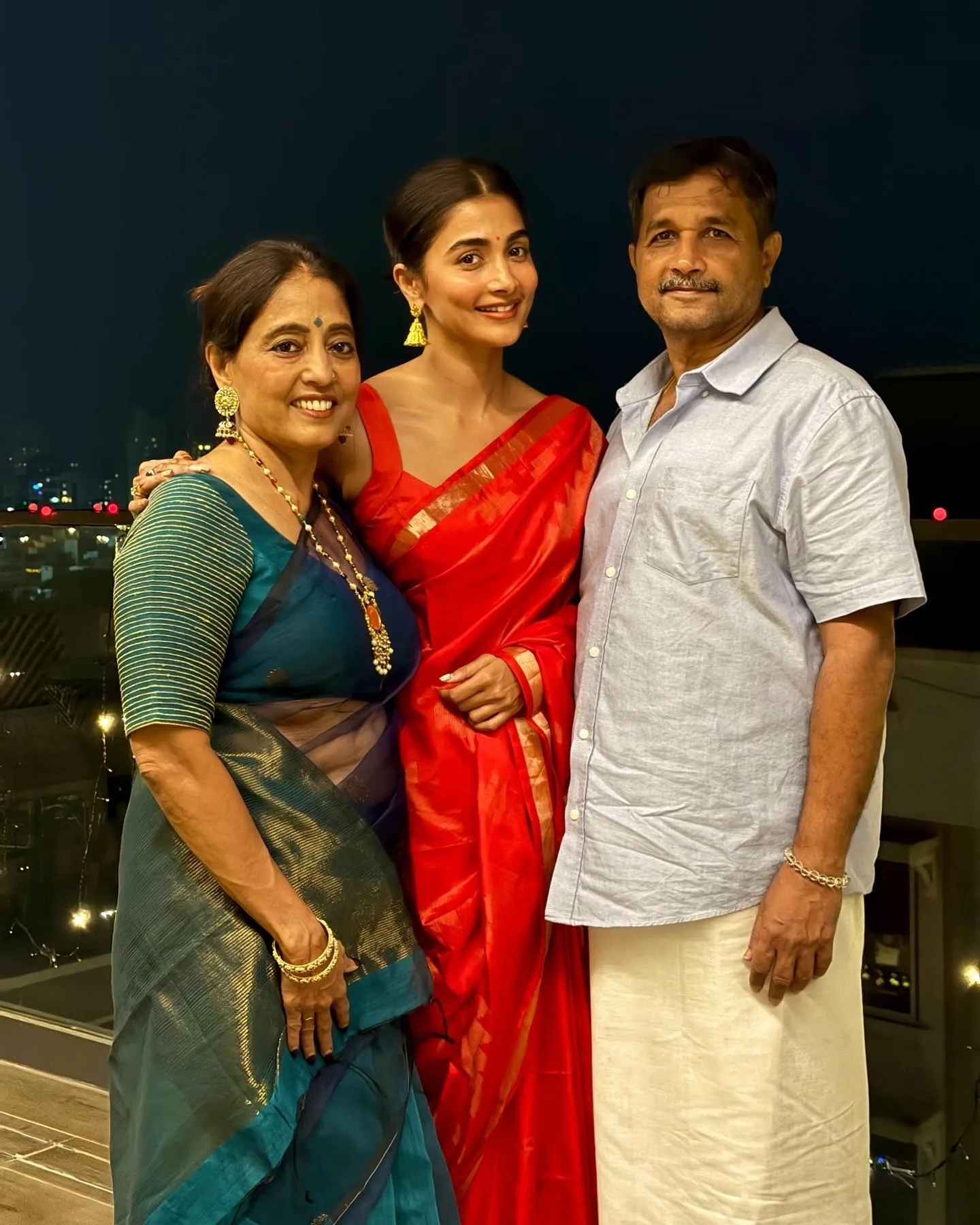 Pooja Hegde with Parents in Traditional Indian Outfits