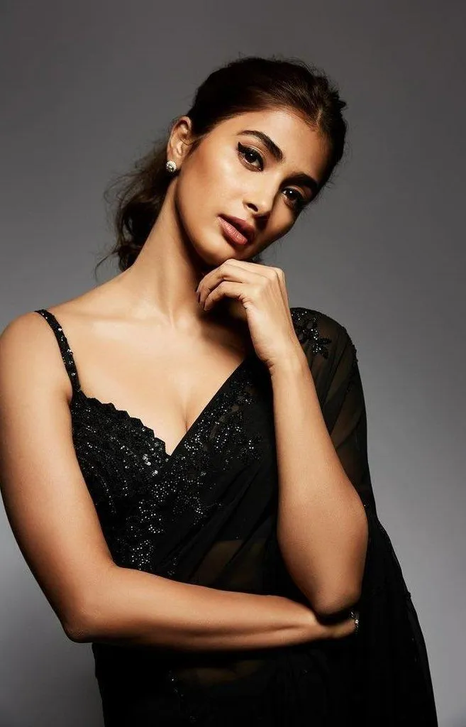 Studio Portrait of Pooja Hegde in Black Sleeveless Dress